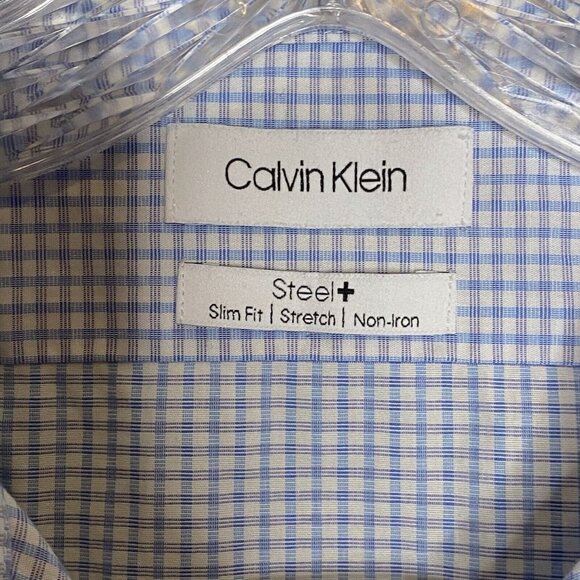 Calvin Klein Blue White Striped Steel Shirt 15 34/35 Stretch Non Iron - Picture 4 of 4